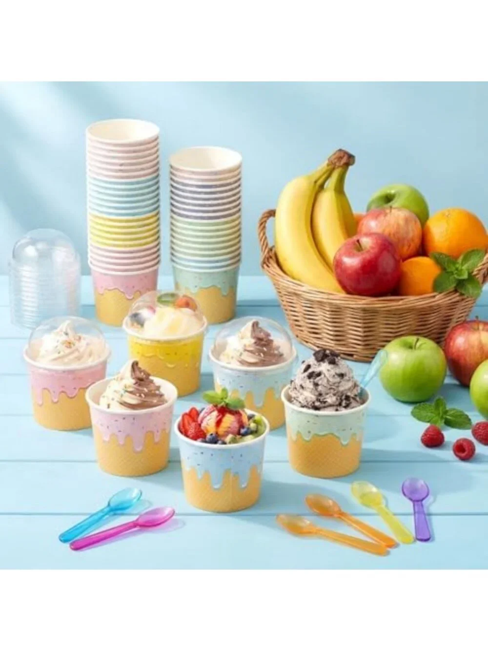 240 Set 4oz Disposable Ice Cream Cups with Lids & Spoons - Perfect for Parties!